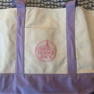 Trader Joe's Cream and Lavender Canvas Tote Large
